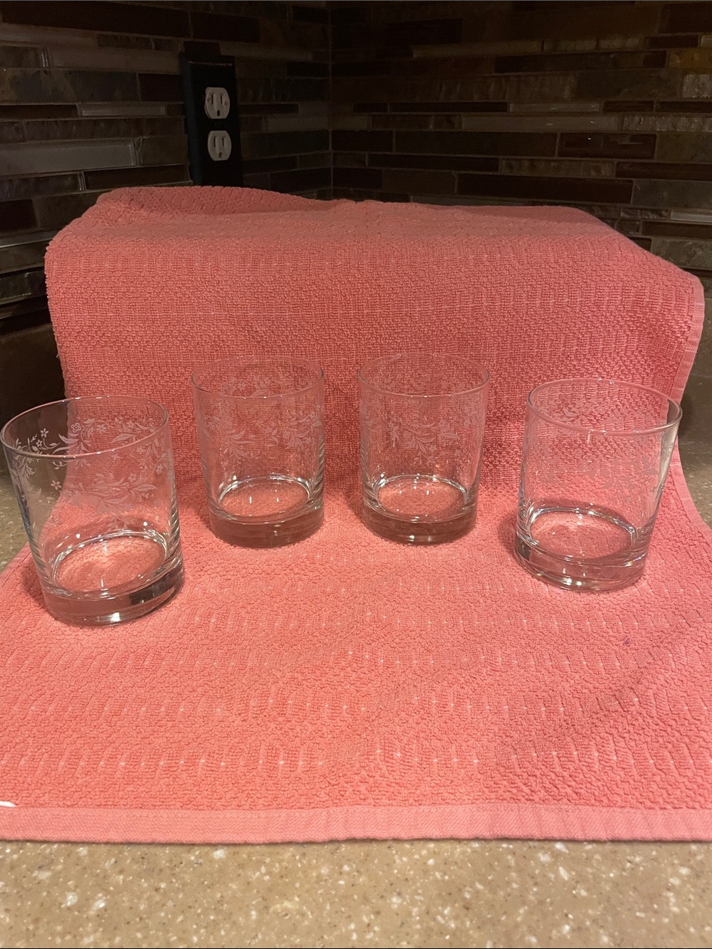 Beautiful Vintage Etched Floral 4” Highball Glasses 4-Pack